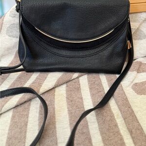 Elegant Black Leather & Rose-gold Crossbody Bag